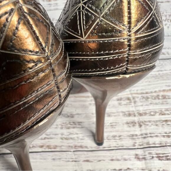 Sam Edelman 7.5 Tessa Laser Etched Heel Bronze High Heels 4" - Picture 8 of 10